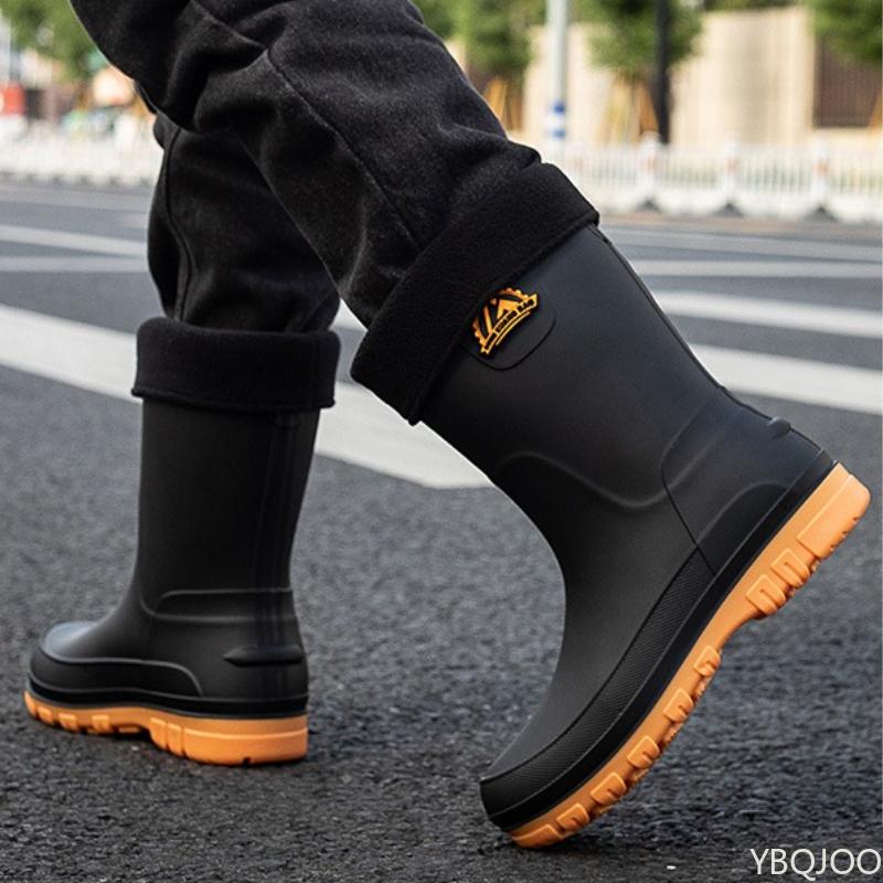 

Модные мужские резиновые сапоги оверсайз на все четыре сезона, новые, цельные, водонепроницаемые и с нескользящей подошвой, средней высоты голенища, рабочие мужские резиновые сапоги 47 оранжевый