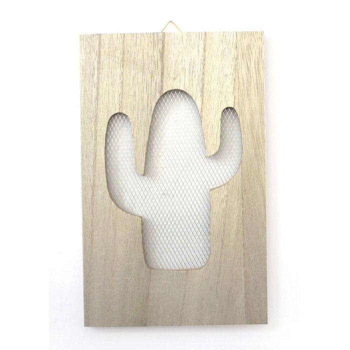 Tableau grillage en bois Cactus 15x24cm