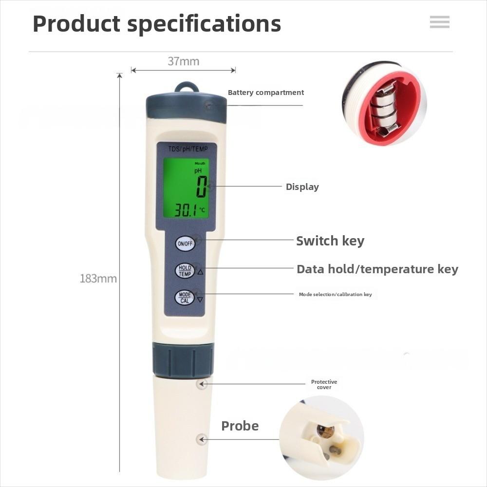 Backlit Display Water Quality Test Pen Multi-Parameter PH Meter  Water Testing