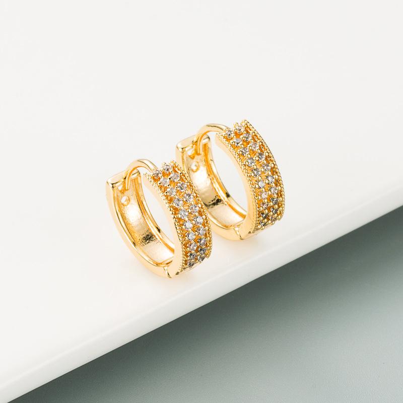 Women Creative Geometric Hoop Earrings Round Gold Color Ear Ring Zircon Crystal Buckle Type