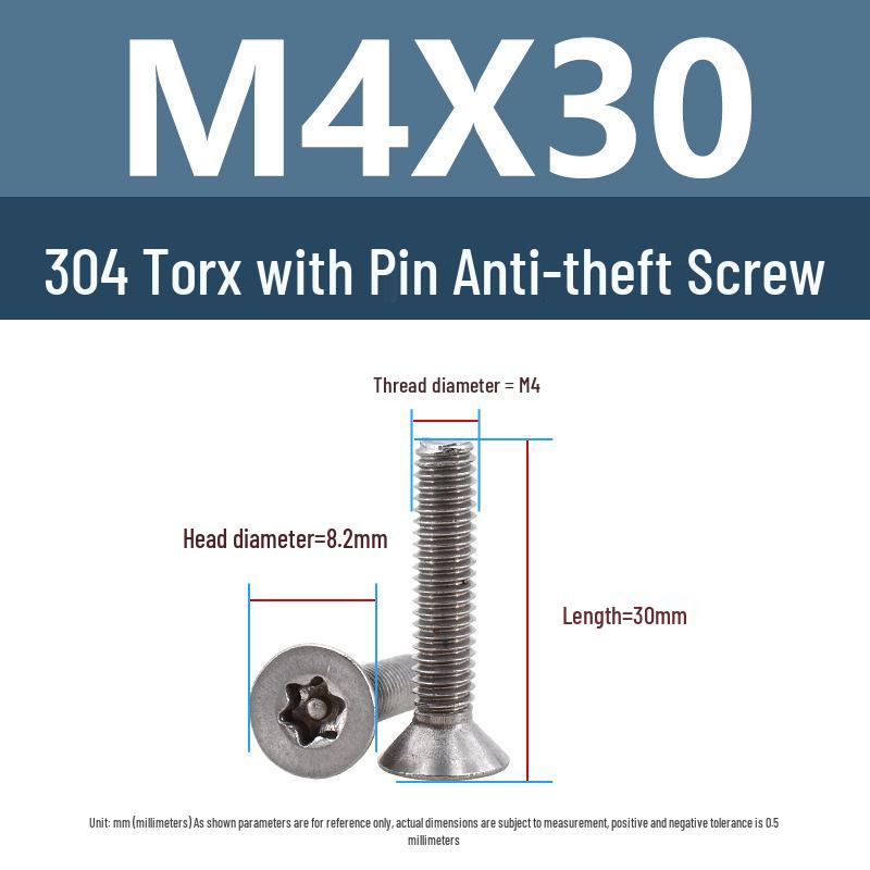 Yigu 304 Tamper-Proof Countersunk Torx Pin Screws, M2-M8, Flat Head, Anti-Removal