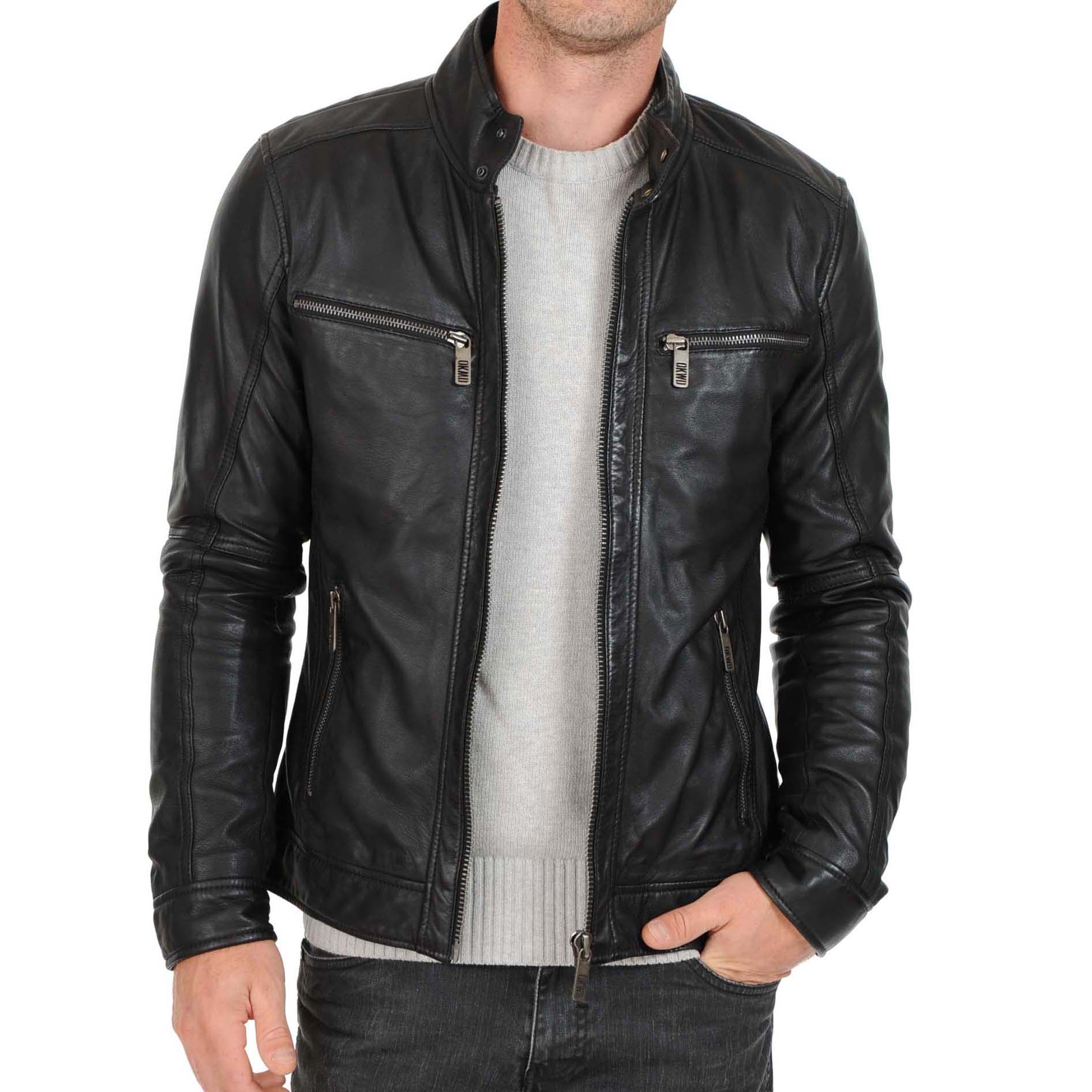 

SkinOutfit Men s Genuine Lambskin Black Leather Jacket Stylish Motorcycle Bomber Biker Outerwear MJ 22 3XL чорний