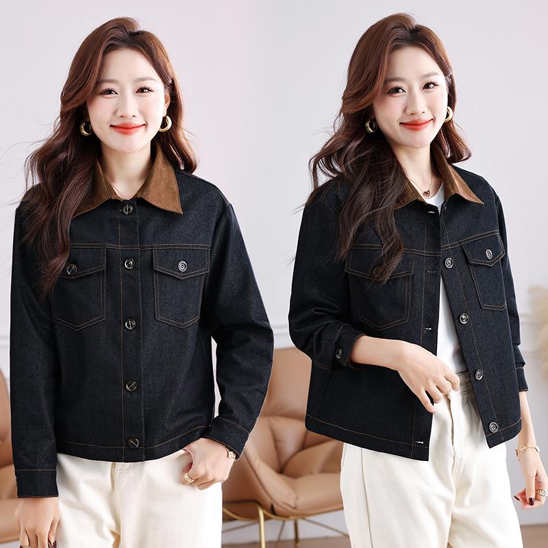 Минималистичная джинсовая куртка с женским повседневным пэчворк-лацканом Ретро-куртка XXXXL чёрный