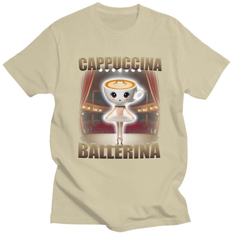 Men Cappuccina Ballerina Funny Italian Brainrot T Shirts Streetwear Short Sleeves Pure Cotton Colthing Graphic Tees Shirt