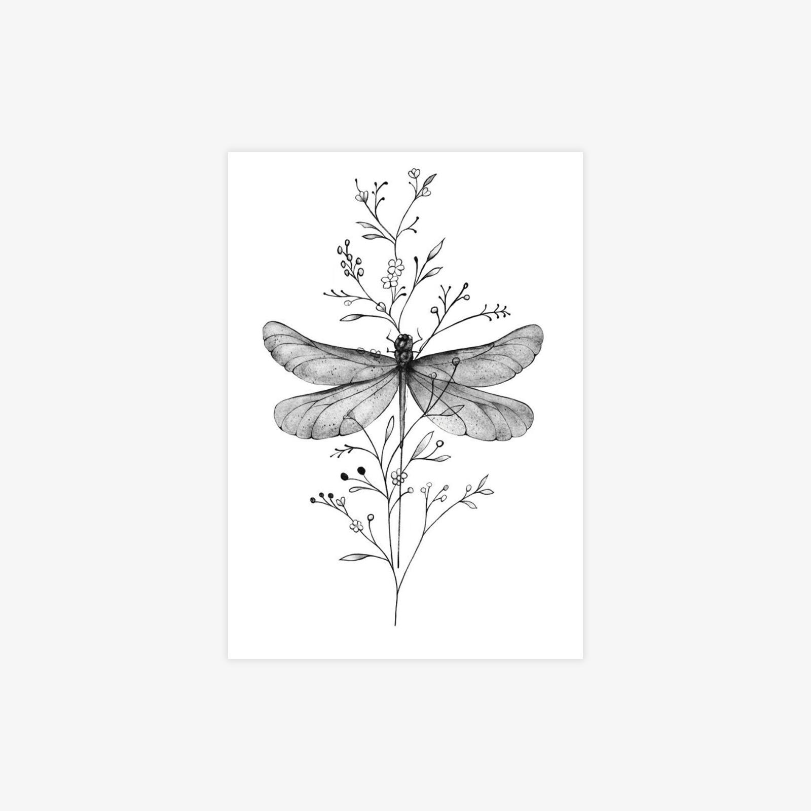 

Small Fresh Flower Dragonfly Tattoo Sticker Personalized Simple And Beautiful Tattoo Sticker 7*10