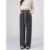 New Lazy Striped Wide Leg Pants Women's Autumn Lace-Up Elastic Waist Loose and Skinny Casual Straight Floor Mopping Pants