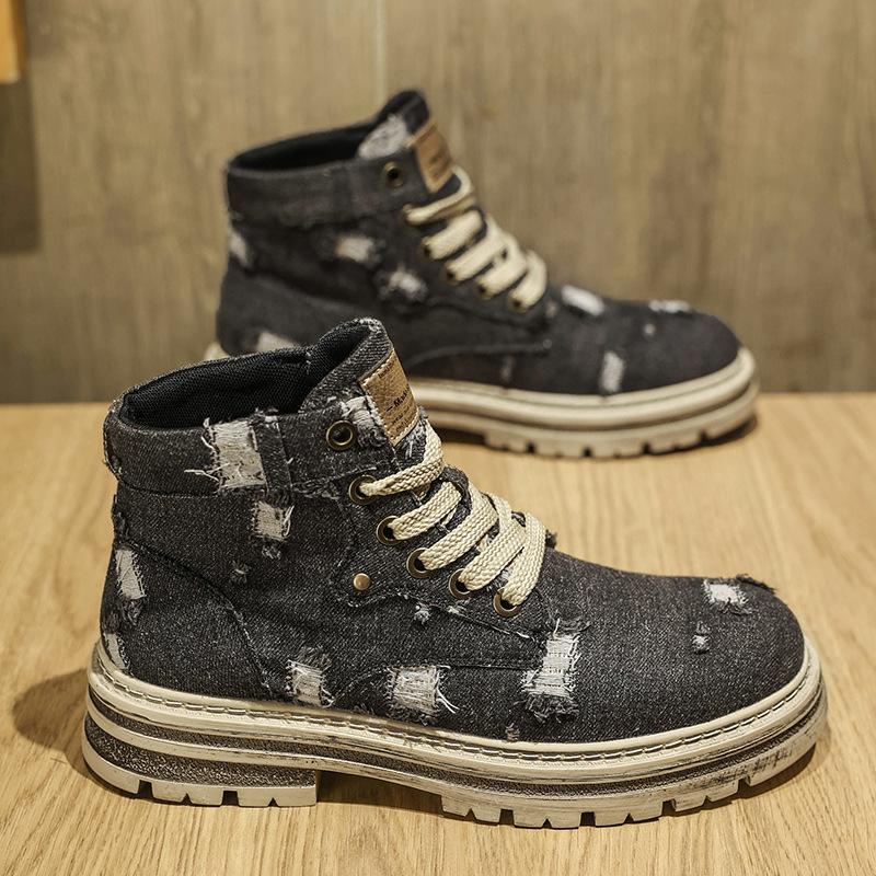 Autumn Martin boots high-top retro old ripped boots inner-top canvas shoes