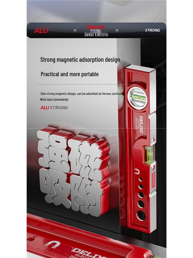 Delixi High Precision Aluminum Spirit Level with Magnet, Small Digital Display Magnetic Ruler