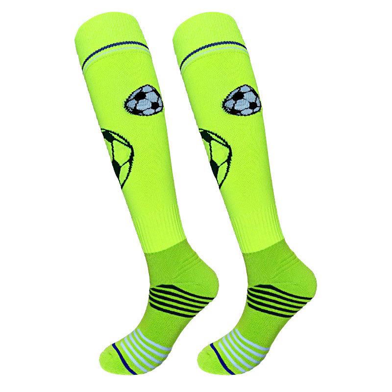 Junmei Kids' Cartoon Soccer Socks with Knee Pads - Thick, Towel-Bottom Long Design for Primary School Students