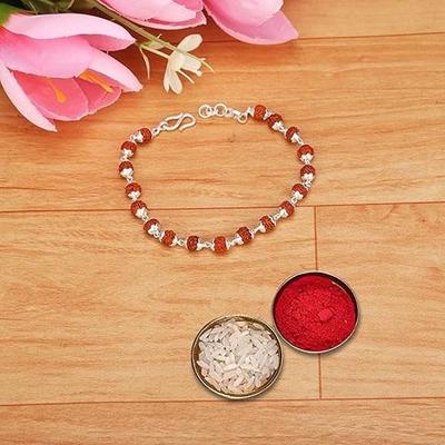 Ručně vyráběný dvojitý drát stříbrný Rudraksha Rakhi pro Brother stříbrný náramek pro muže s prodlužovacím řetízkem 6,5 mm přírodní korálky
