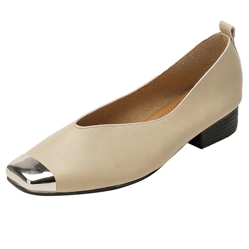 

Женские туфли Новые туфли с квадратной металлической головкой Женские туфли на плоской подошве из натуральной кожи Zapatos Mujer 40