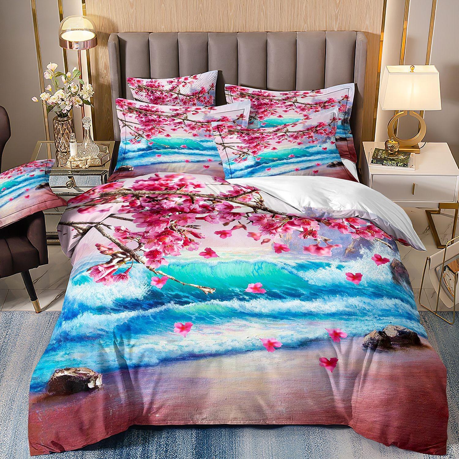 

Cherry Blossom Bedding Set 3D Japanese Scenery Art Duvet Cover Set Single Double Twin King Size Teens Adults Mountain Exotic Art Eu Single 135x200cm