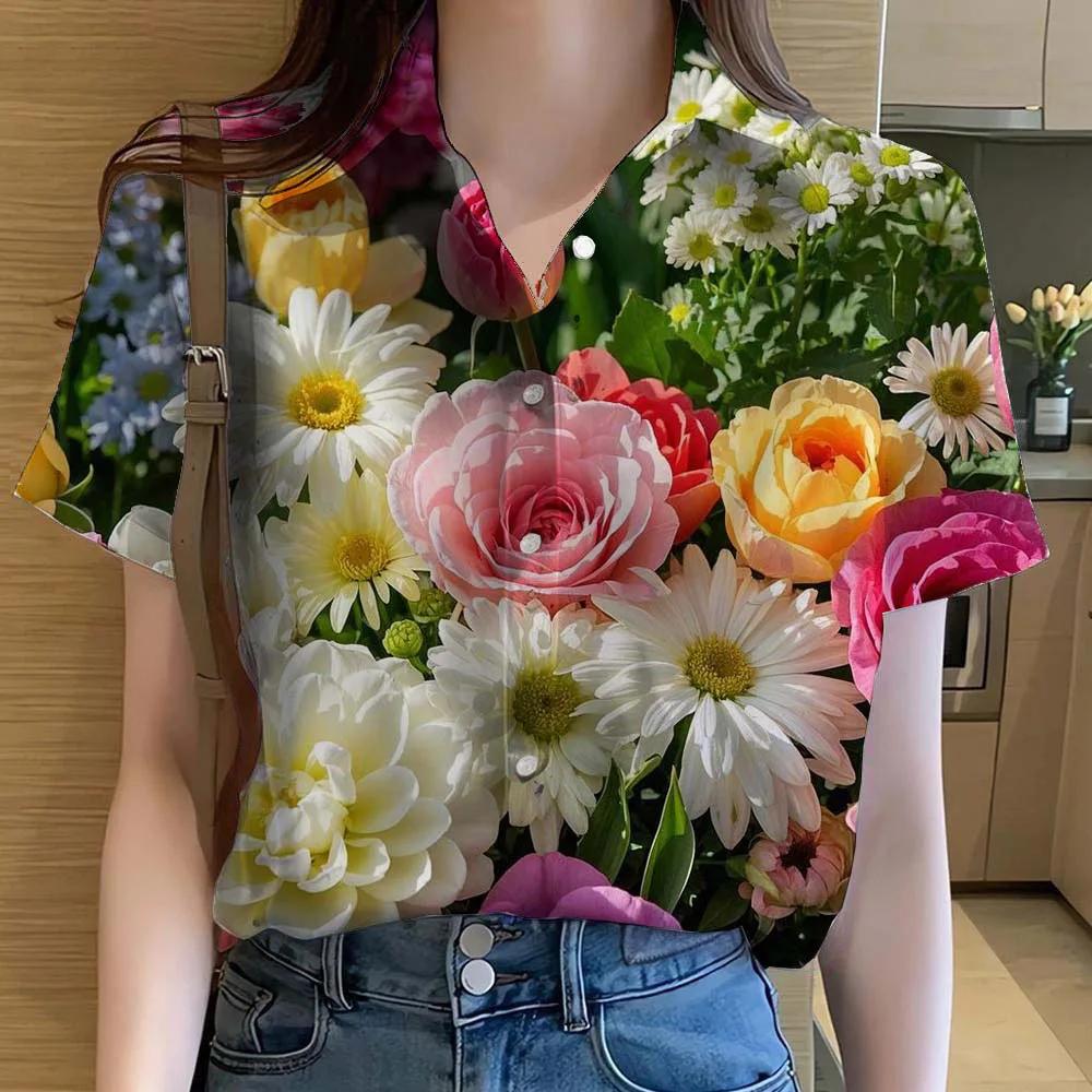 3D Printed Casual Beach Shirt Summer New unflower Blouse Y2k Women's Clothes