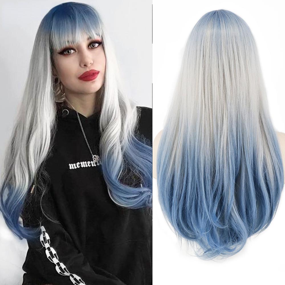 MERISIHAIR Brown Long Straight Wig with Blunt Bangs Synthetic Heat Resistant Fiber Wig for Women Daily Wear