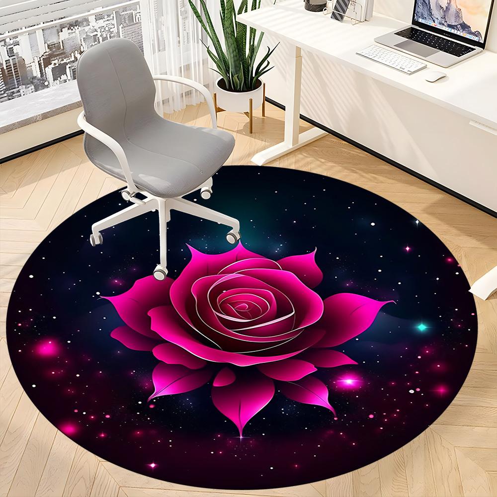 1pc Galactic Rose Office Round Rug, Carpet for Office, Gaming, Lightweight Round Floor Mat yy260208003