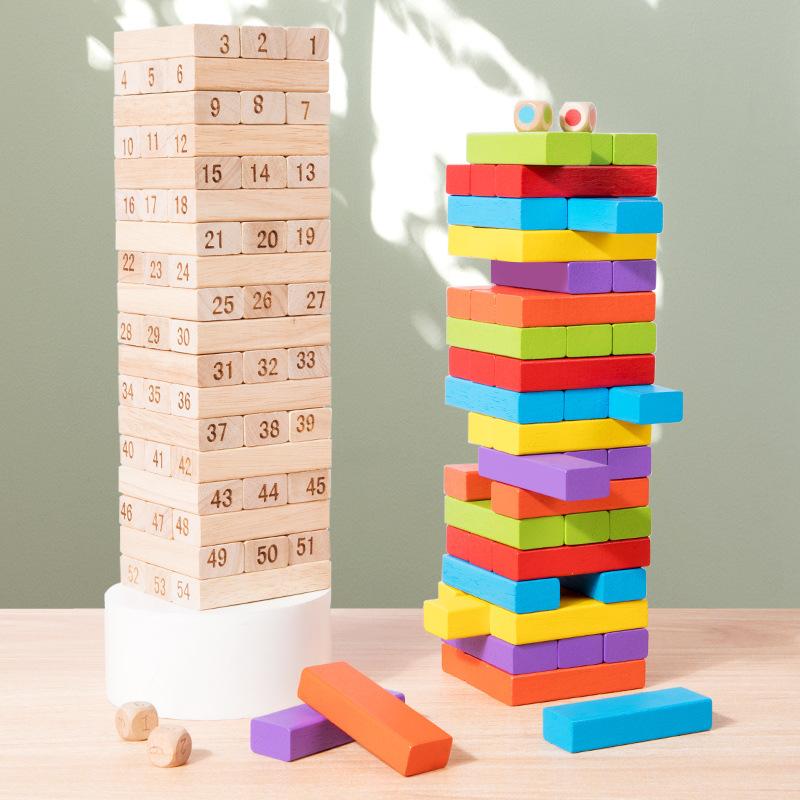 Wooden Solid Wood Leisure Desktop Parent-Child Digital Stacking High Building Block Children'S Educational Early Education Toys