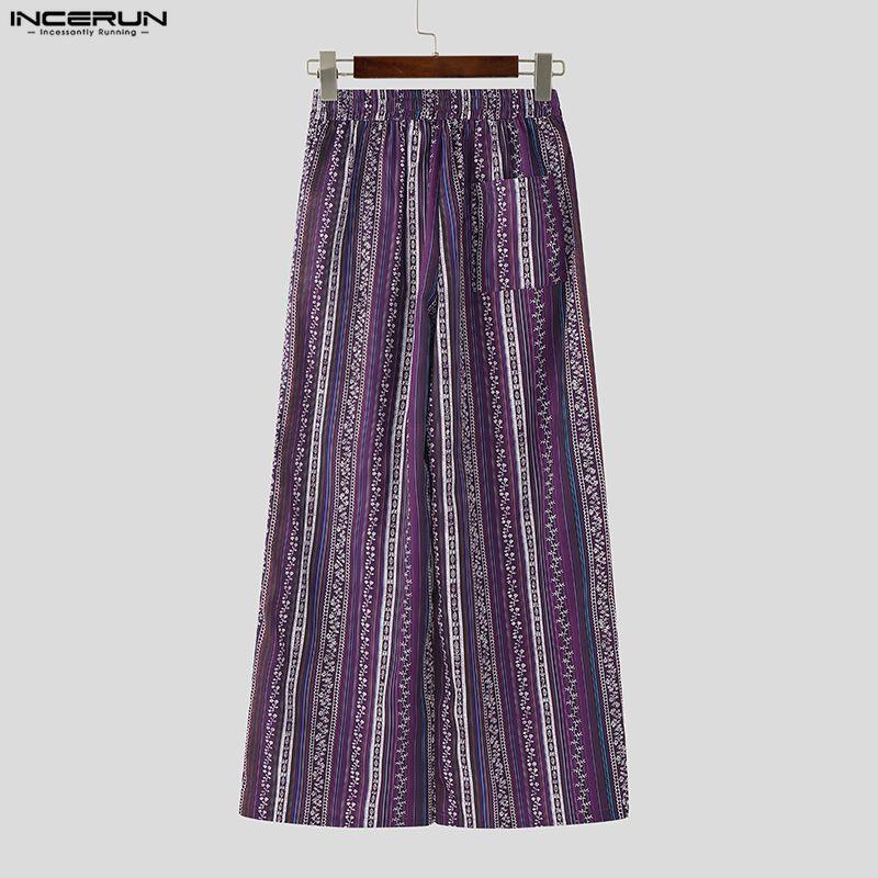 INCERUN Bohemia Men Elastic Waist Casual Long Floral Print Baggy Trousers Pants