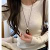 Leather Rope Geometric Pendant Necklace Adjustable Length Sweater Chain  Women