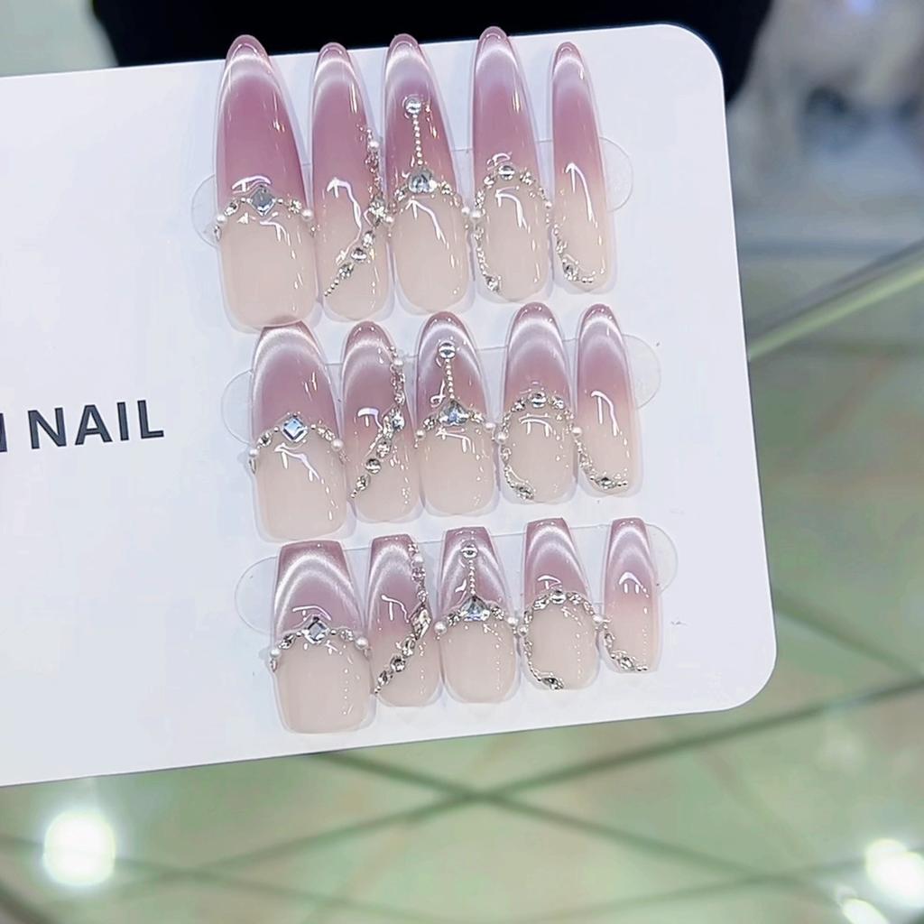 Pure Handmade Phototherapy Nail Art Purple Youmeng Wear Nail Finished Cat Eye Nail Art Patch Showing Whiteness and Temperament
