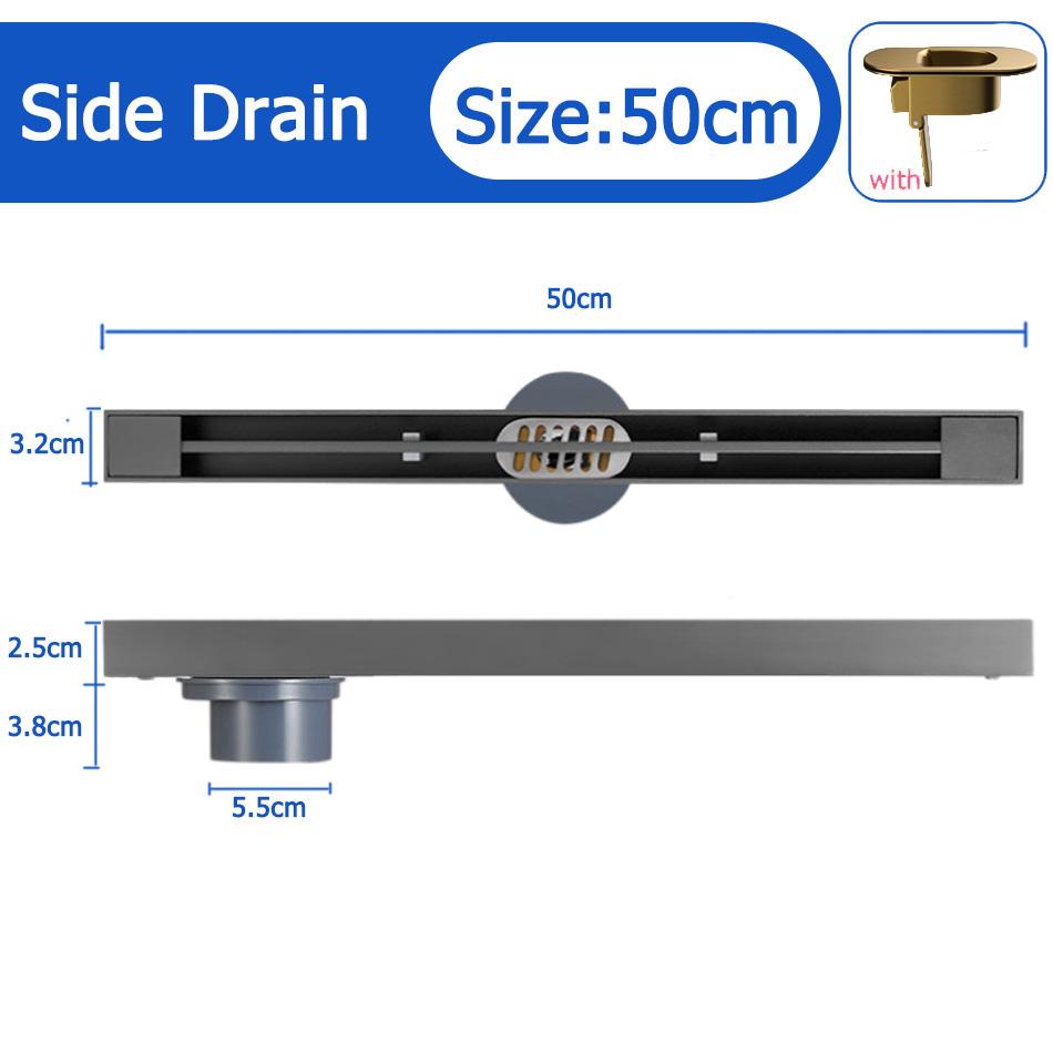 Black Floor Drain 30 40 50cm Kitchen WC Bathroom Shower Large displacement Linear Drainage Side Floor Drains 304 Stainless Steel