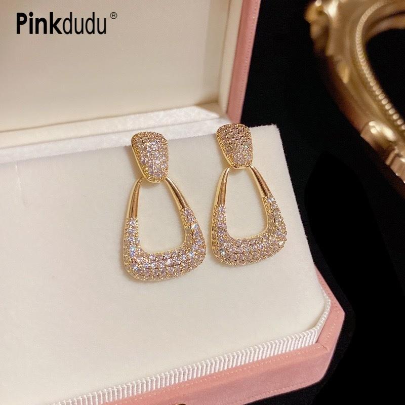 Pinkdudu Vintage Glass Geometric Block Zircon Earrings Trendy Drop Earrings Women Jewelry PD2373