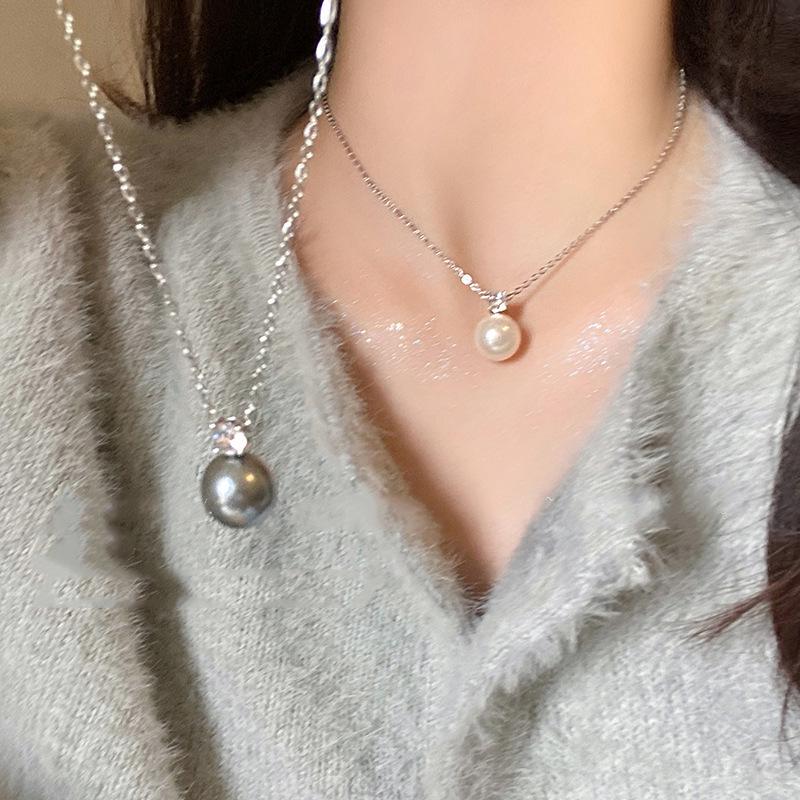 

Gray Pearl Zircon Pendant Necklace - 2024 Women s Sweater Chain Choker