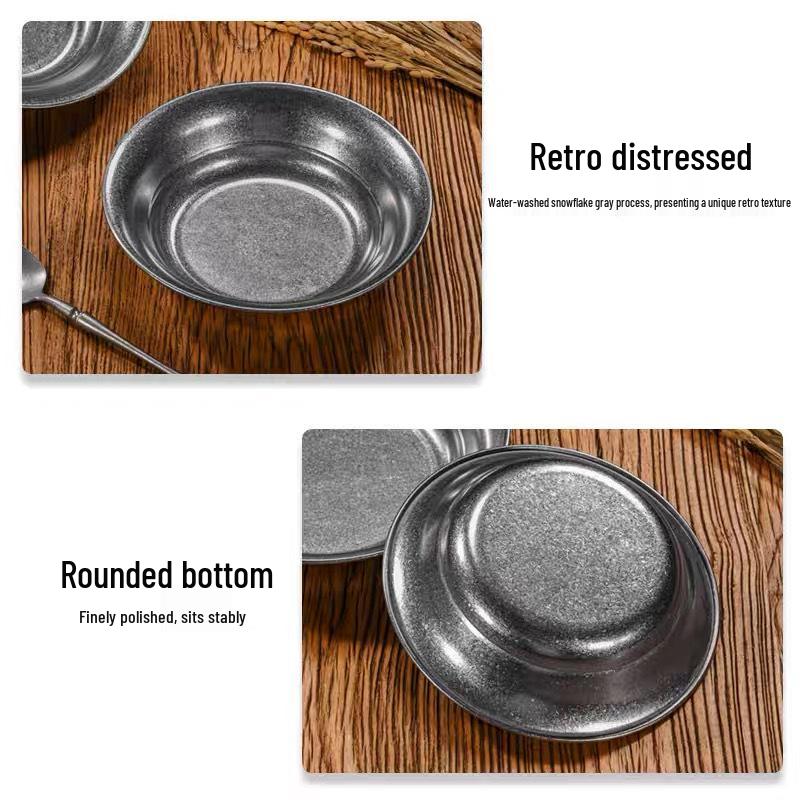 Retro Stainless Steel Y-Shaped Deep Plate for Snacks, Hot Pot, Oil Dishes, or Fruit Salad