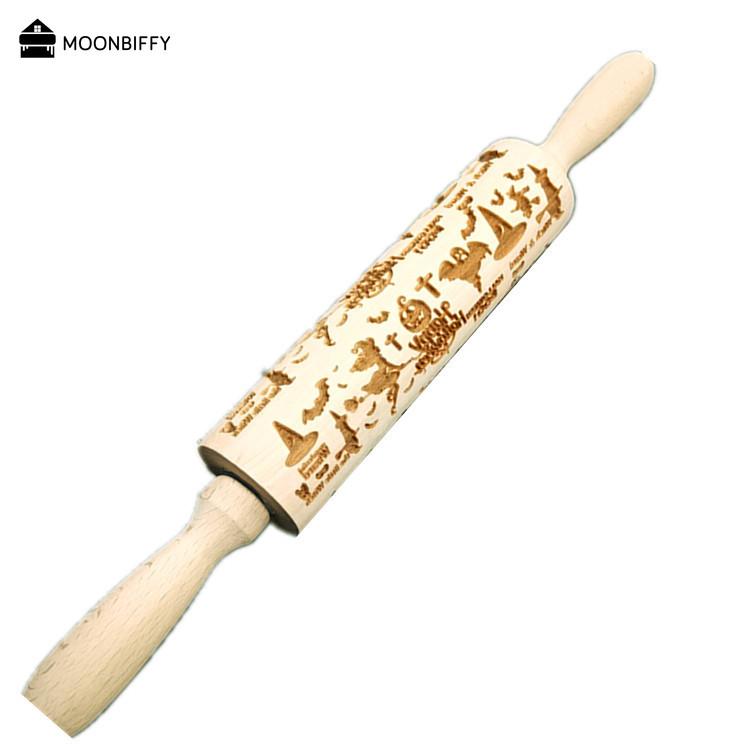 Christmas Rolling Pins Rock Snowflake Elk Wooden Rolling Embossing Baking Cookies Biscuit Fondant Cake Patterned Roller 35*5cm