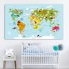 Cartoon Ocean Animal World Map Wall Art Canvas Painting Nordic Posters And Prints Nursery Wall Pictures For Kids Room Decoration