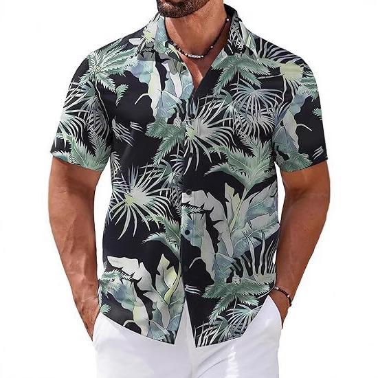 Independence Station Men'S Short Sleeve Shirt Hawaiian Beach 3D Printed Fashion Versatile Lapel Shirt