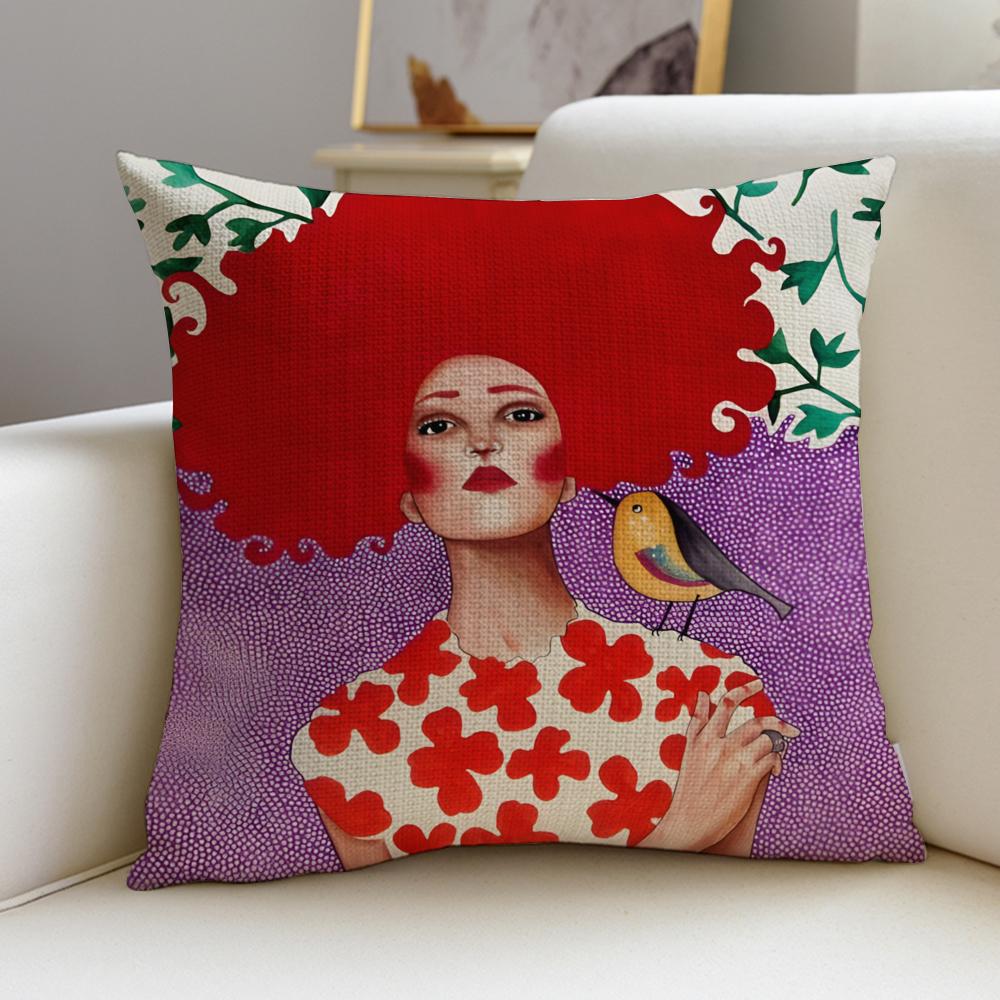 Stylish Fashion Abstract GirlS Cushion Cover Breathable and skinfriendly linen pillowcase square removable and washable cushion