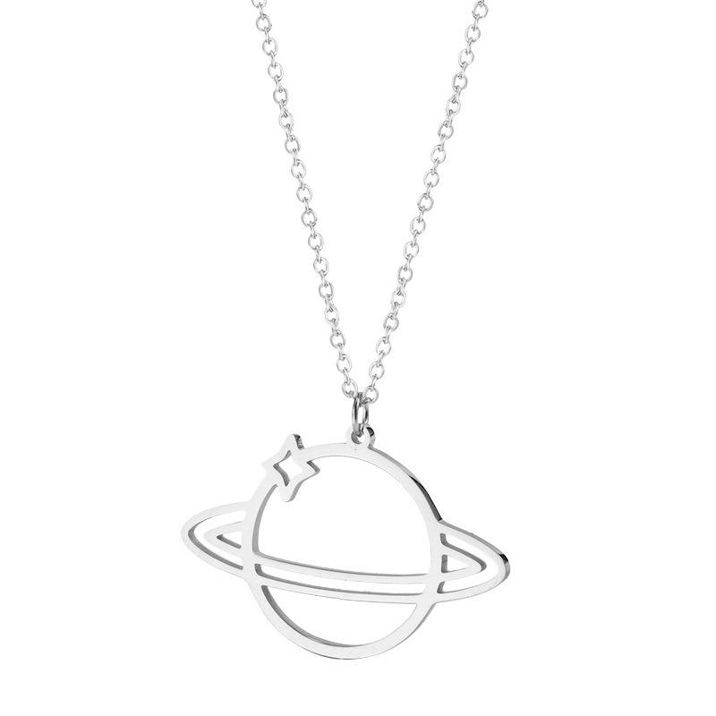 Trendy European & American Titanium Hip-Hop Planet Necklace: Non-Fading Starry Sky Choker, Versatile Sweater Chain Accessory