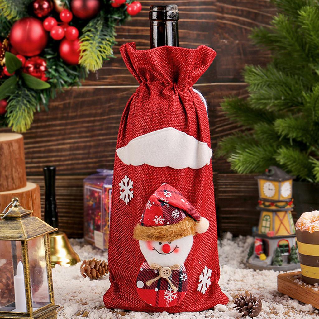 Christmas Linen Old Man Figurine Wine Bottle Cover Holiday Hotel Dining Table Cartoon Three-dimensional Drawstring Wine Bag Decoration