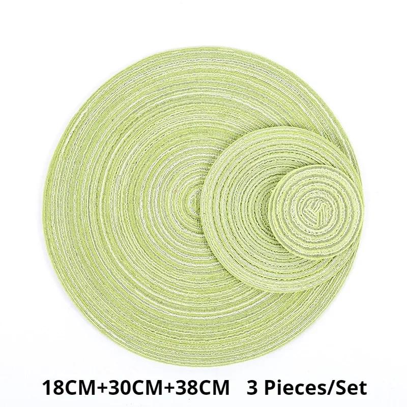 

3 PCS Ramie Handmade Dining Plate Mat Simple Circular Cotton Yarn Western Dining Plate Dining Table Anti Slip Mat A Set Of Three