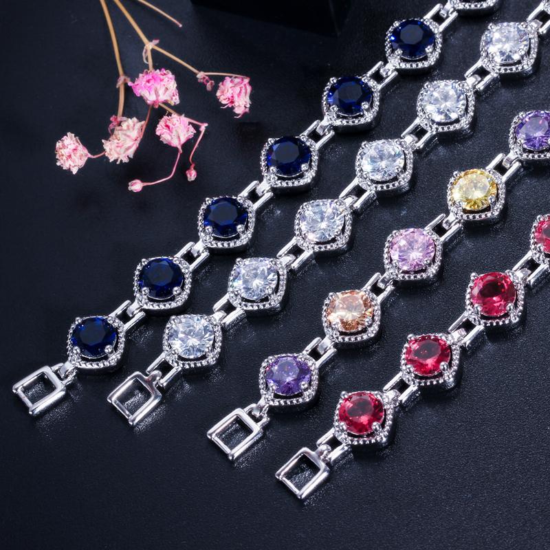 CMM Sparkling Purple Red Cubic Zirconia Round Tennis Bracelets for Women Fashion Jewelry