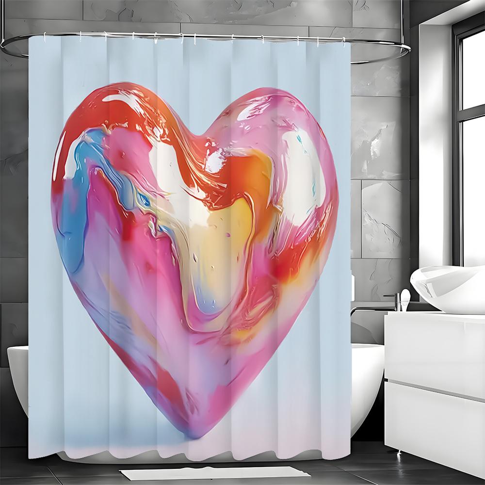 Fluid Cubic Love Shower Curtain, Bathroom Decorative Shower Curtain, Waterproof Shower Curtain with Hooks