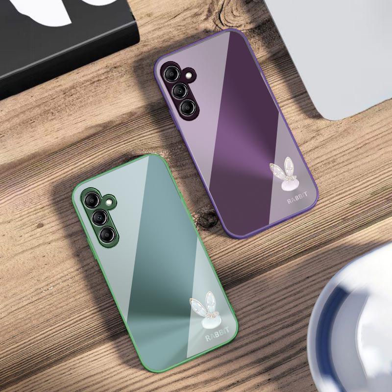 A Cute Light Blue Rabbit For Samsung A73 72 71 A70 56 55 54 A53 52 51 50 42 A35 A34 33 32 31 26 25 24 23 22 30 Glass Phone Case