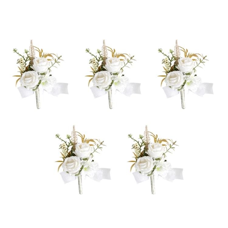 5Pcs Artificial Rose Boutonniere for Wedding Ceremony Anniversary, Dinner Party, Rose Corsages Wristband for Bride Groo