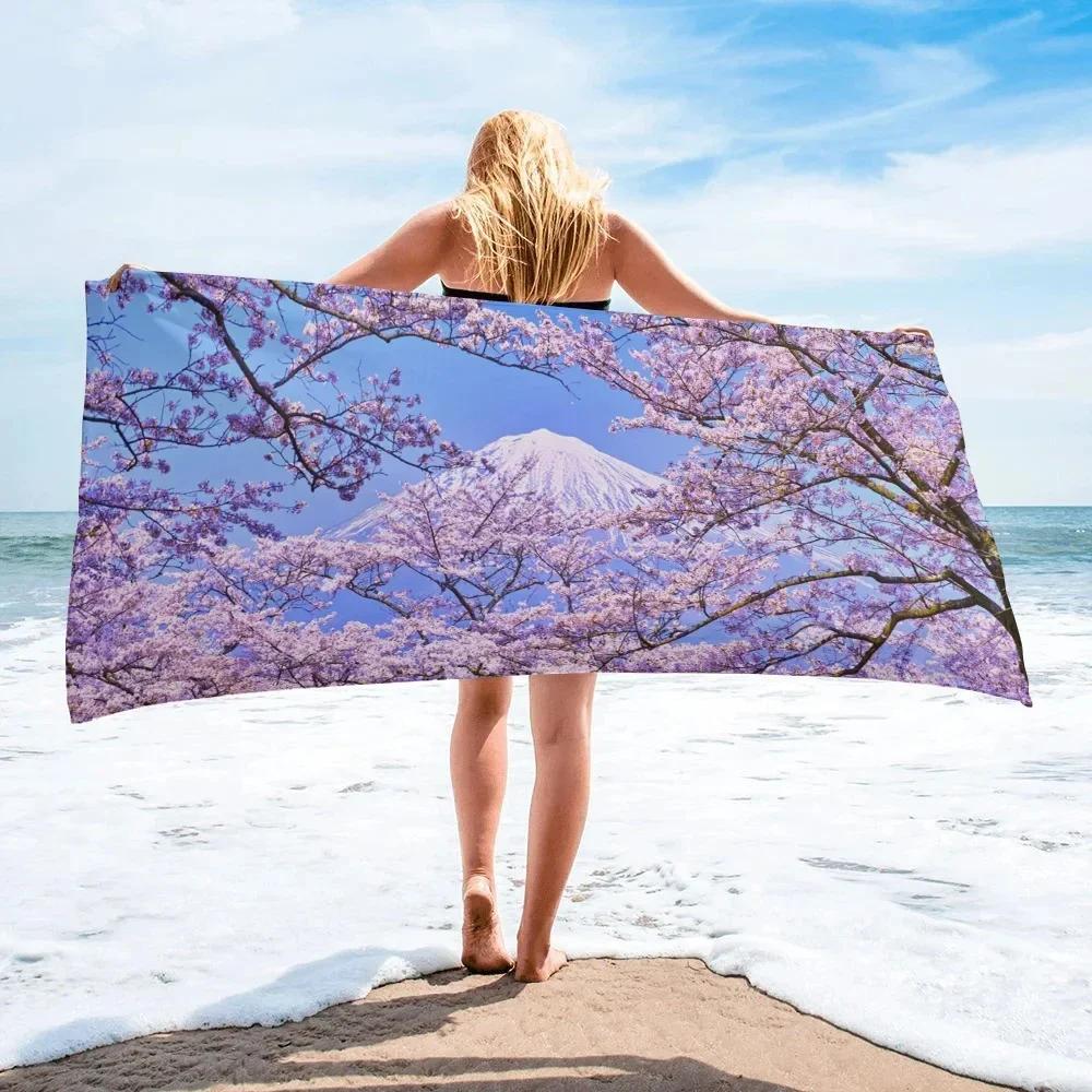 Japanische Kirschblüte Strandtuch Mikrofaser Blume Badetuch Saugfähig Camping Badezimmer Gesichts-Handtücher Schnelltrocknend Schwimm-Abdeckung