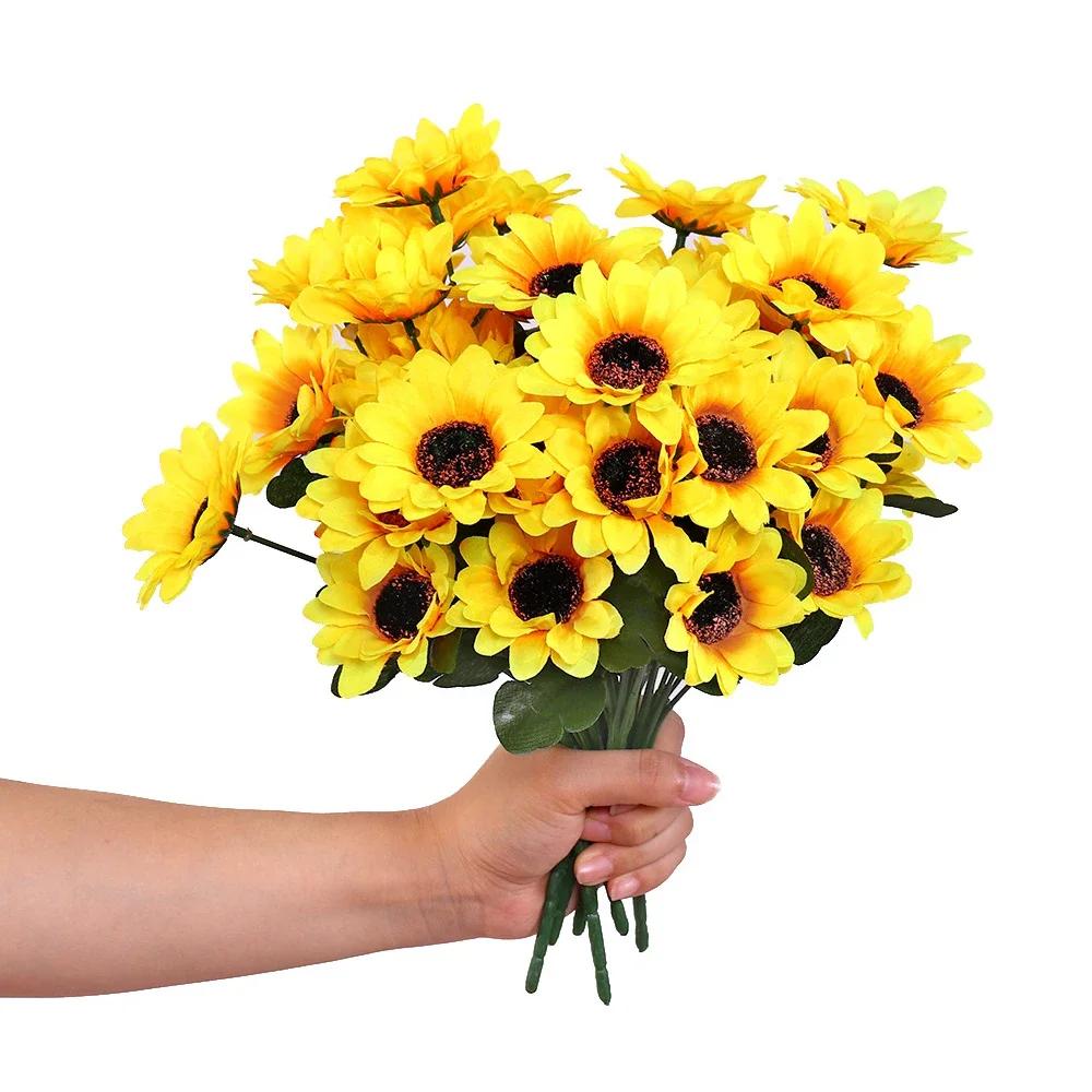 1 Sunflower 7 Artificial Sunflower Heads Artificial Flower Simulation Photography Props Wedding Home Decoration