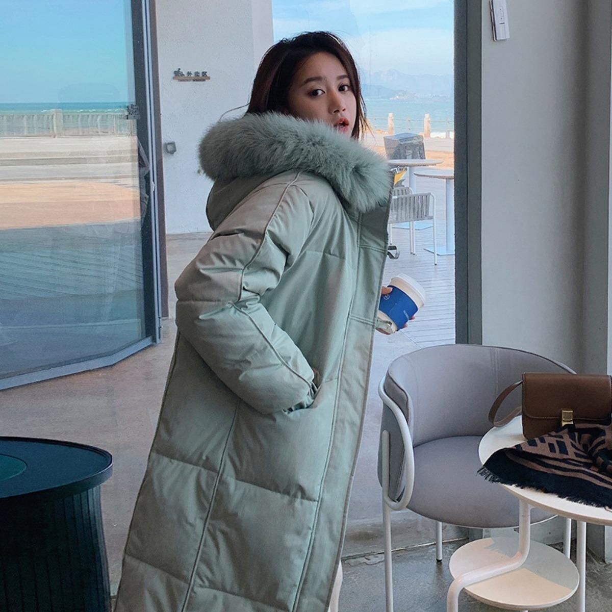 

Женская хлопковая куртка на пуговицах с роговыми пуговицами, новая модель 2025 года, зимний дизайн в стиле ins, средней длины, ниже колена XL