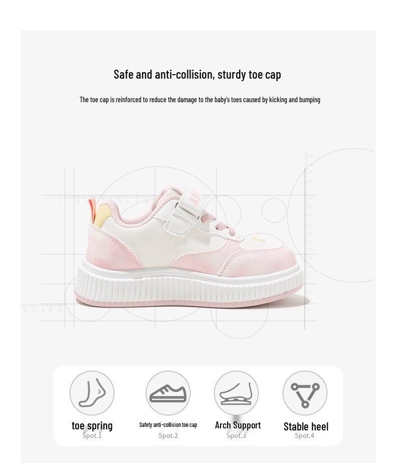 ABCkids 2026 Spring Velcro Sneakers for Girls - Pink & White, Sizes for Medium & Large Children