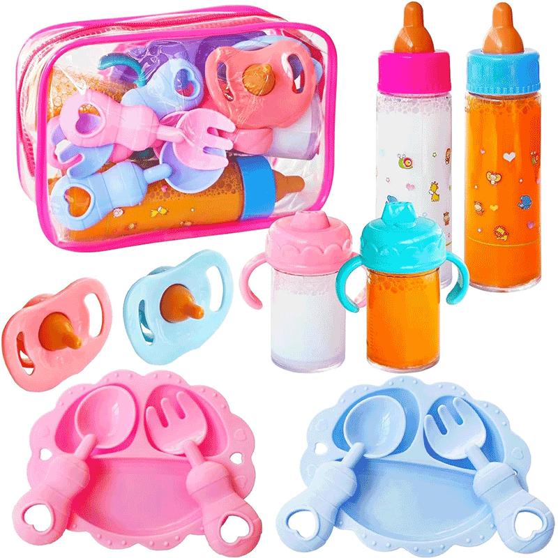 

12pcs Baby Doll Accessories Feeding & Caring Set Set with Bottle Sippy Cup Pacifier Dinner Plate Pretend Play for Toddlers Girls