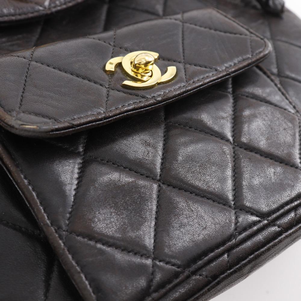 Chanel Matelasse Backpack Daypack A10177 ChainBackpack COCO Mark Black Lambskin Women Used