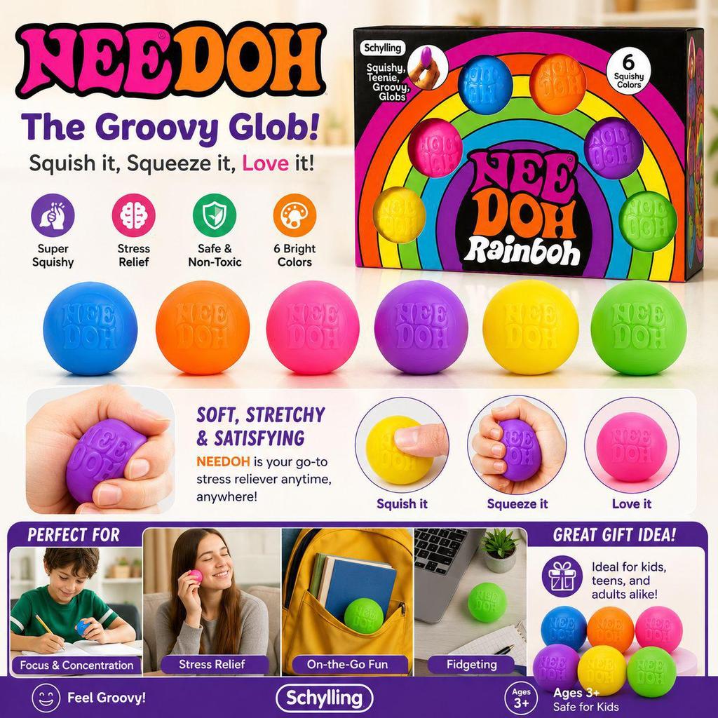 Schylling Teenie Nee Doh Rainbow Stress Ball Toy