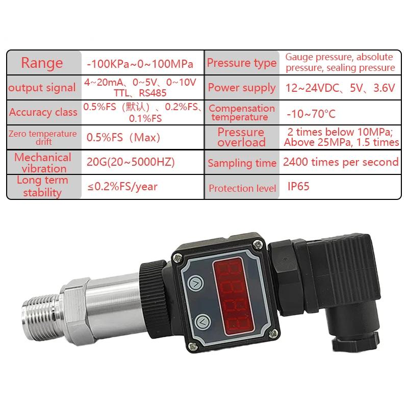 Digital pressure transmitter 4-20mA high-precision diffusion silicon chip pressure sensor with digital display