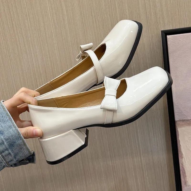 Fashion Spring 2025 New Bow Chunky Heels Sweet Retro French Nude Pink High Heels for Women  shoes for women