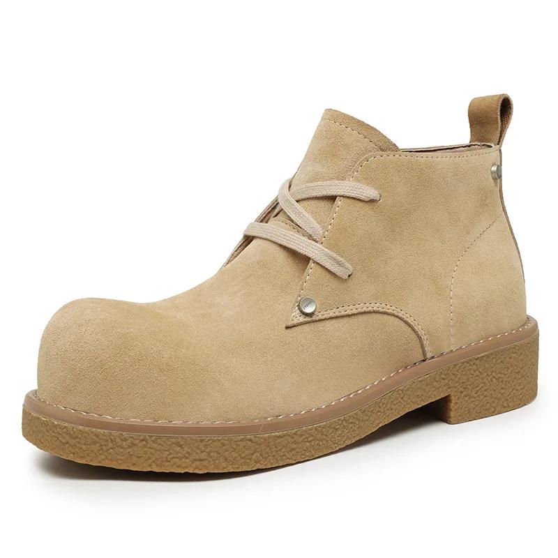 Pánské kotníkové boty Derby z hovězí semišové kůže, pánské ležérní pracovní boty s kulatou špičkou a smyslem pro design, pánské ležérní kožené boty