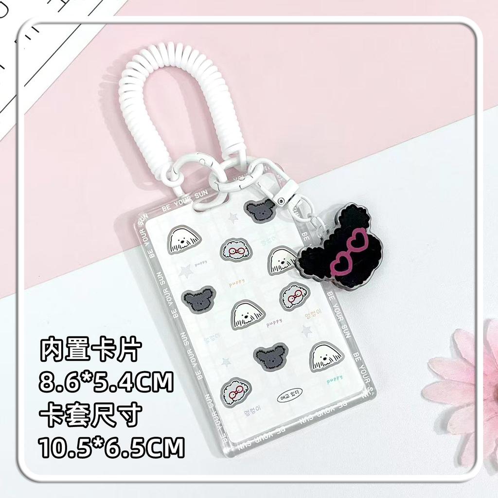New Hard Card Sleeve with Lovely Dog Pattern Slide Cover Anti-Lost ID Holder for Student Photo Card Protector