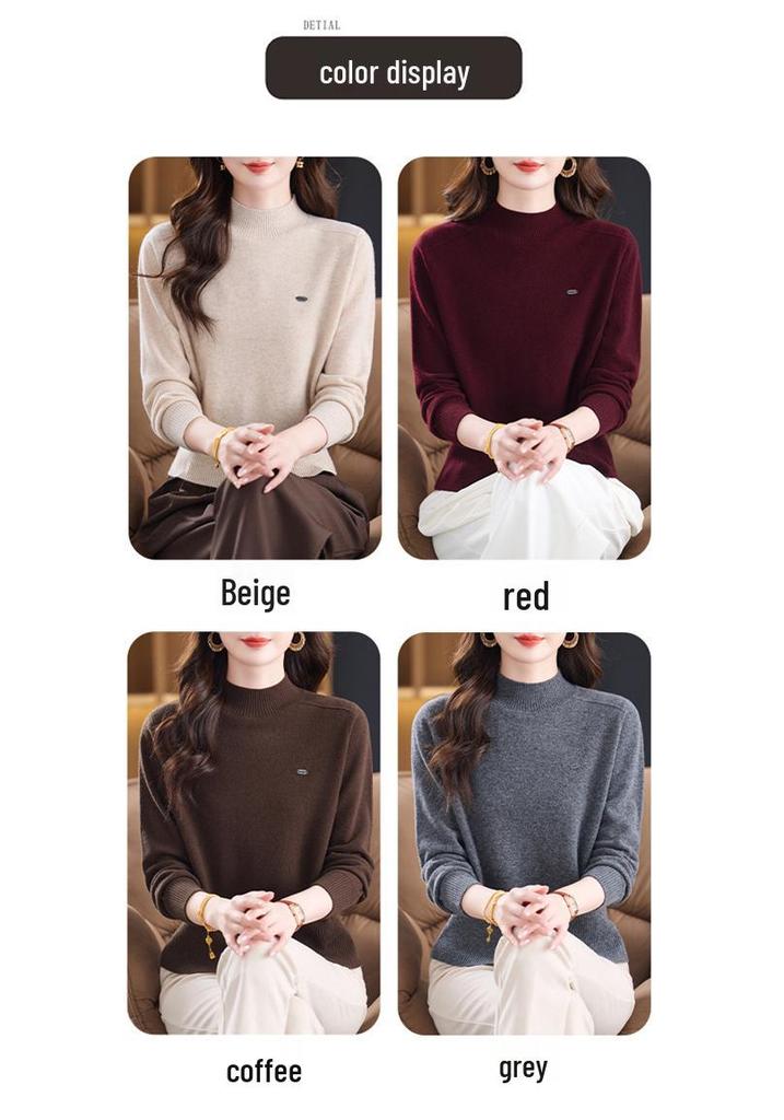 Women's Pure Wool Half-High Neck Sweater: Winter Warm, Loose Fit, Fashionable for Middle-Aged & Elderly Mothers